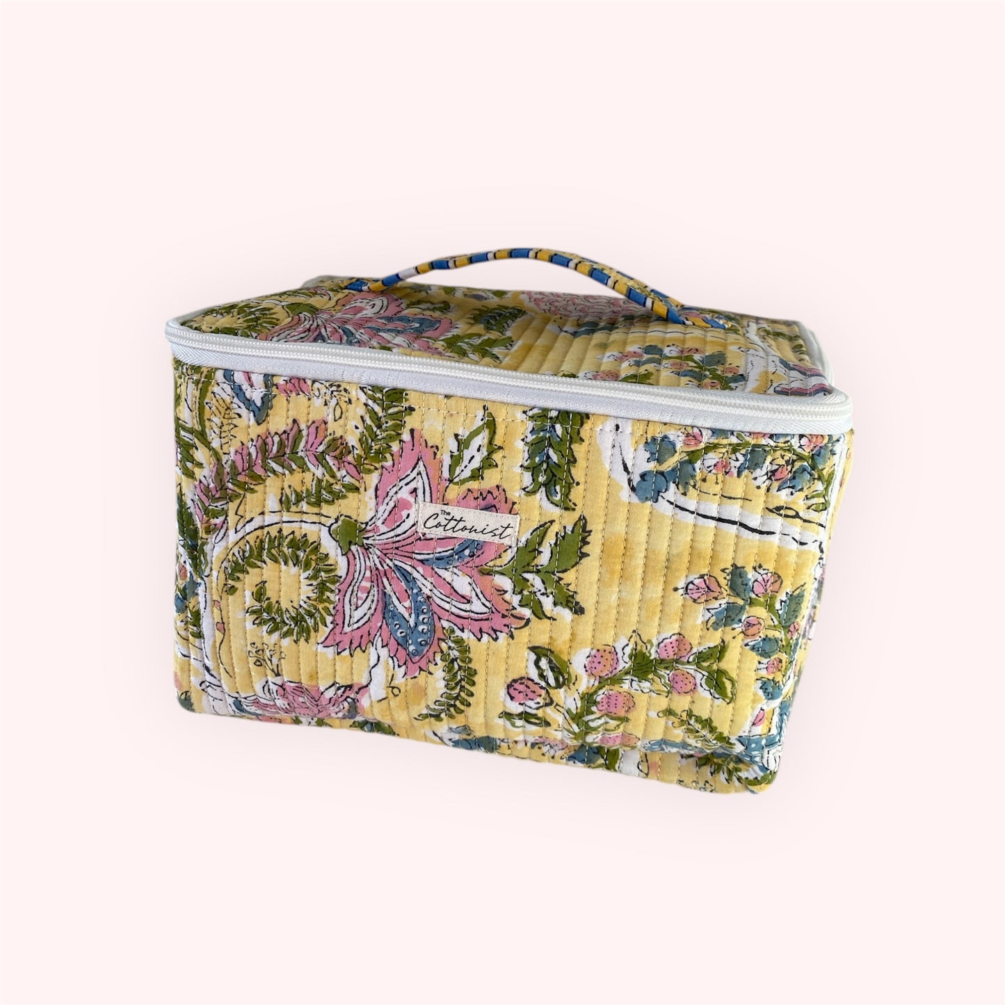 Sunlit Floral Handblock printed structured cosmetic bag / Travel kit