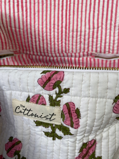 Pink blooms Handblock printed cosmetic bag / Travel kit