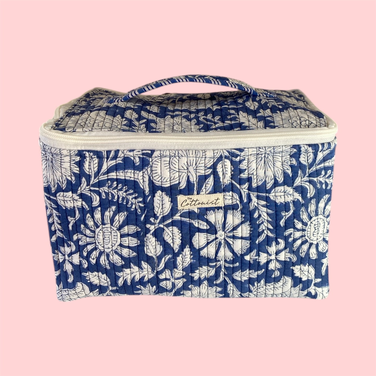 Beautiful Blue Handblock printed structured cosmetic bag / Travel kit