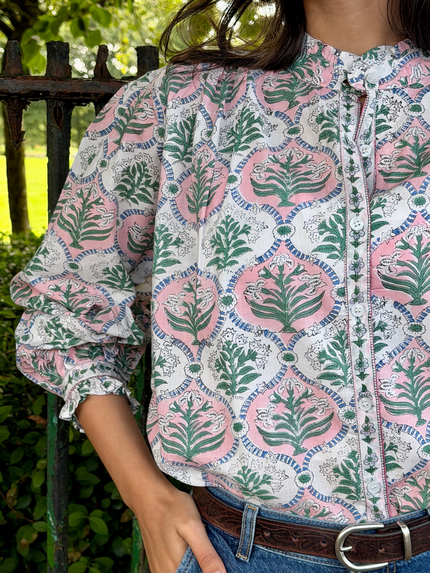 Sage and Blush blooms print top