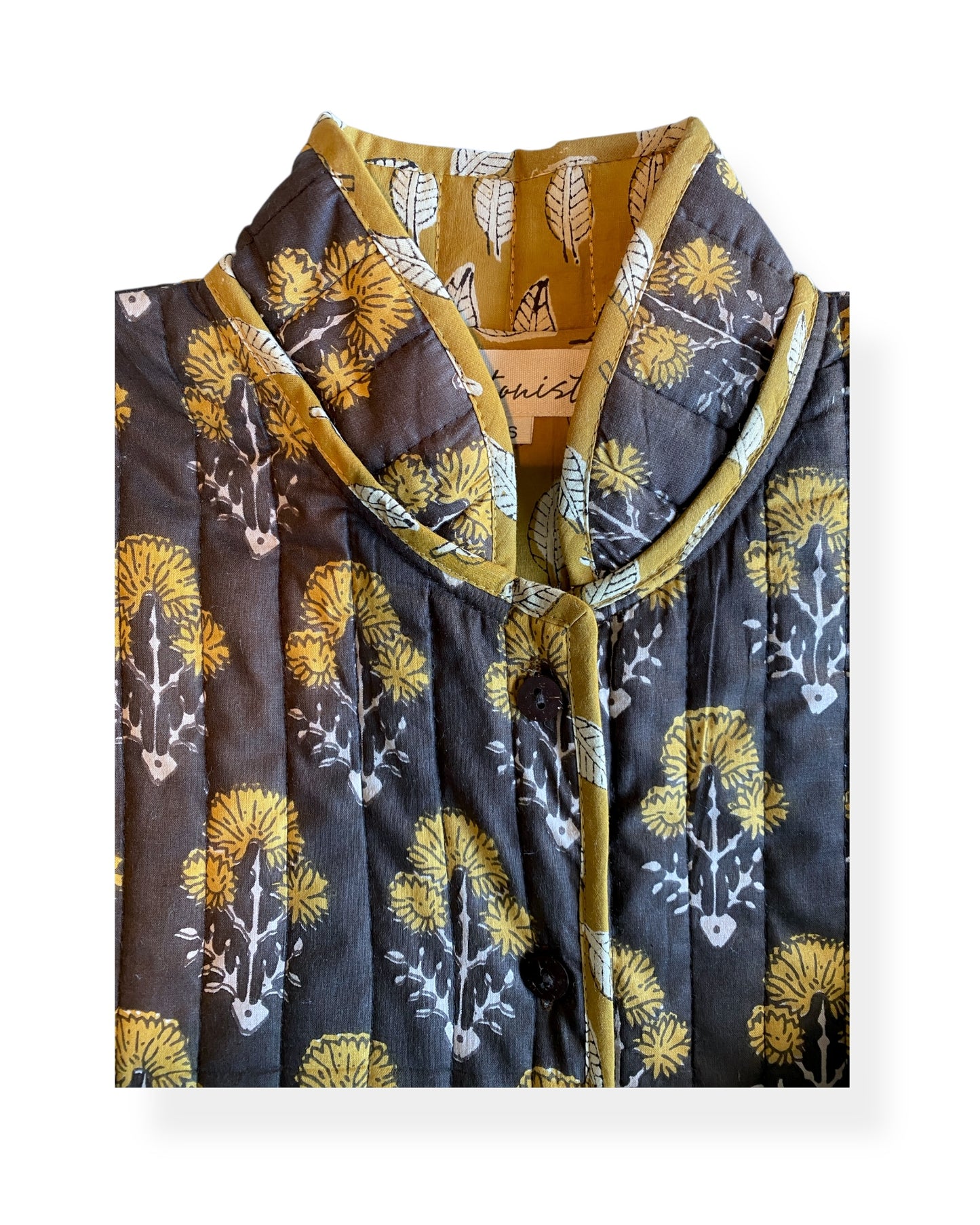 Coffee Mustard Flora Quilted Jacket