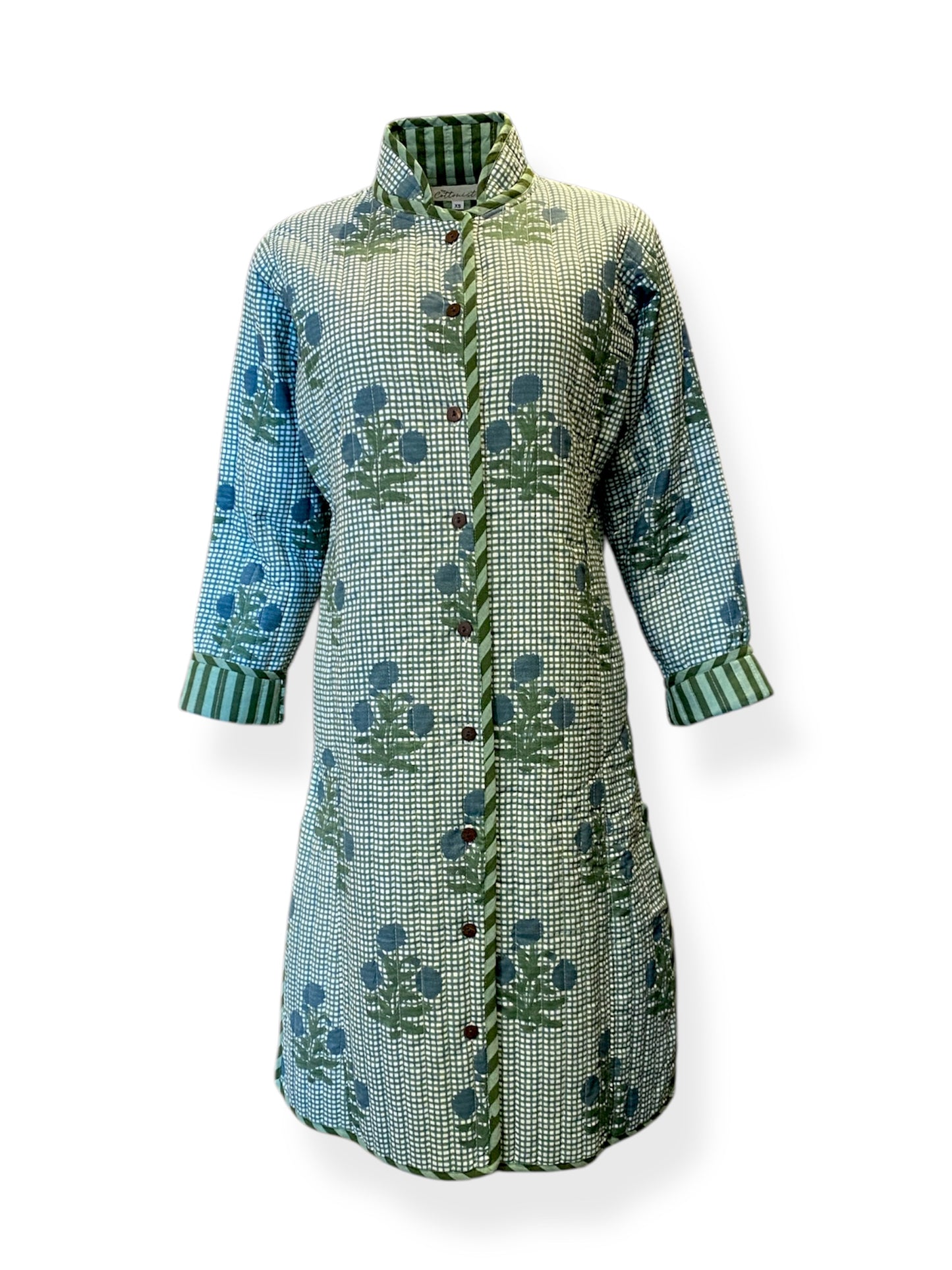 Forest Green Check Flora Quilted Jacket