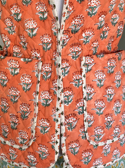 Coral Burst Bahaar Booti Reversible Quilted Gilet