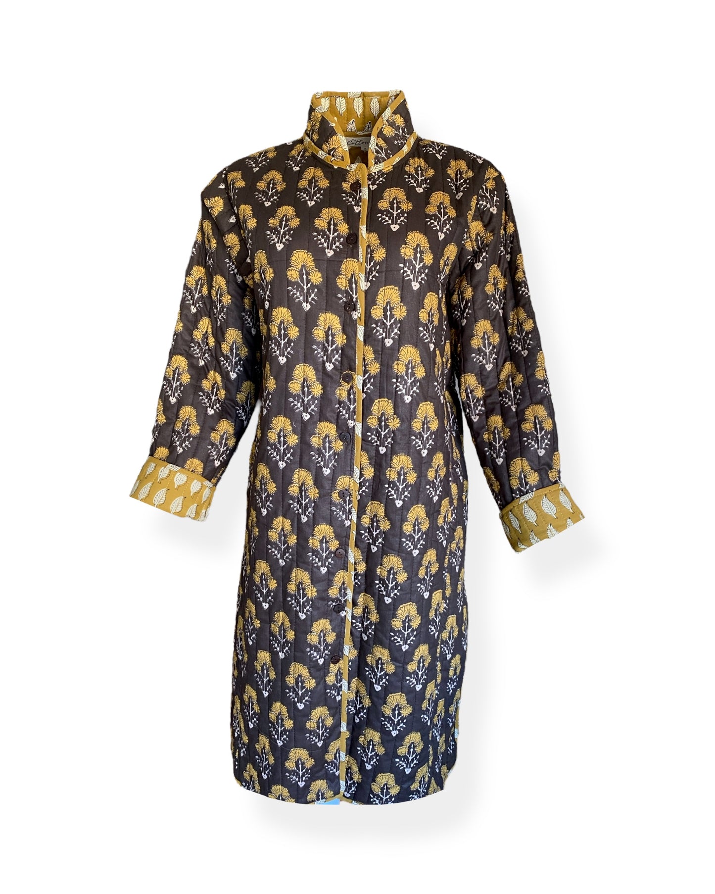 Coffee Mustard Flora Quilted Jacket