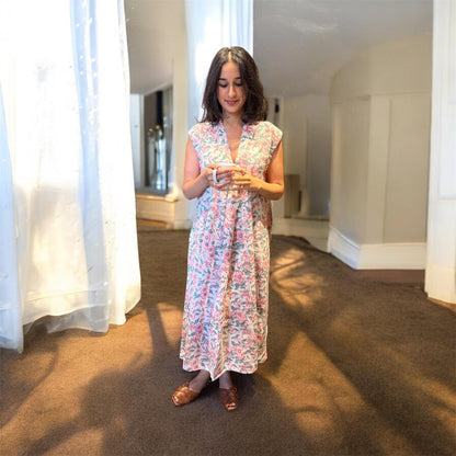 Soft Coral Sage Florals print nightdress
