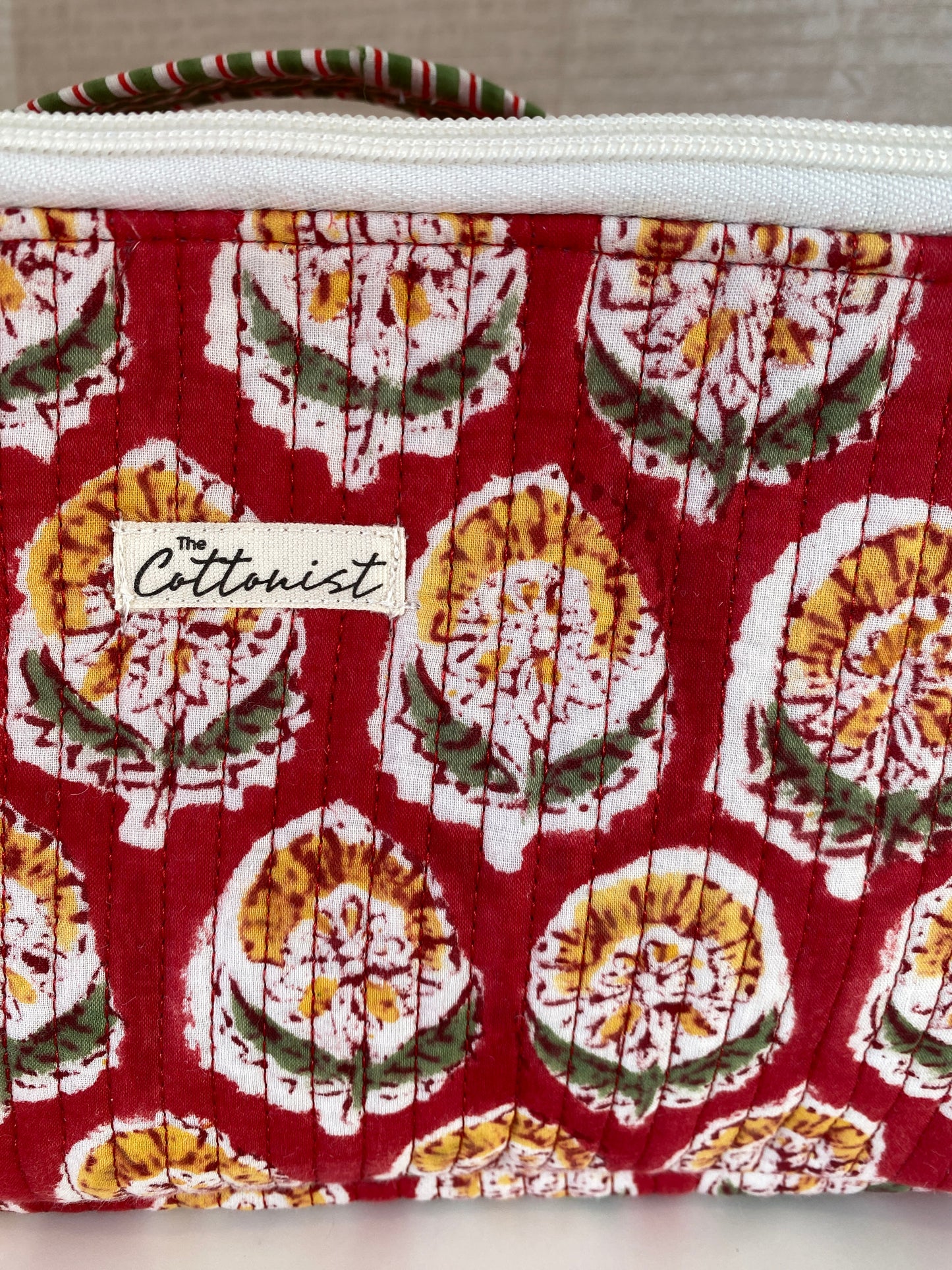 Christmas Red Handblock printed structured cosmetic bag / Travel kit