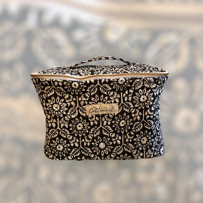 Monochrome Black and white handblock print cosmetic bag