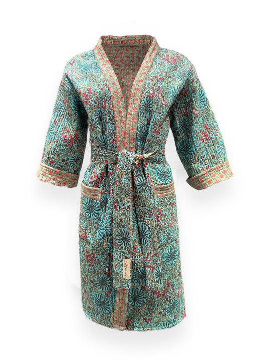 Aqua Jaal Reversible Quilted Kimono robe