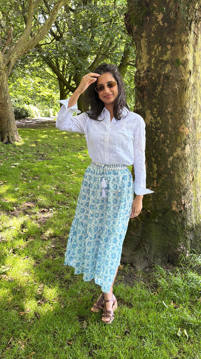 Blue Bloom print Midi skirt