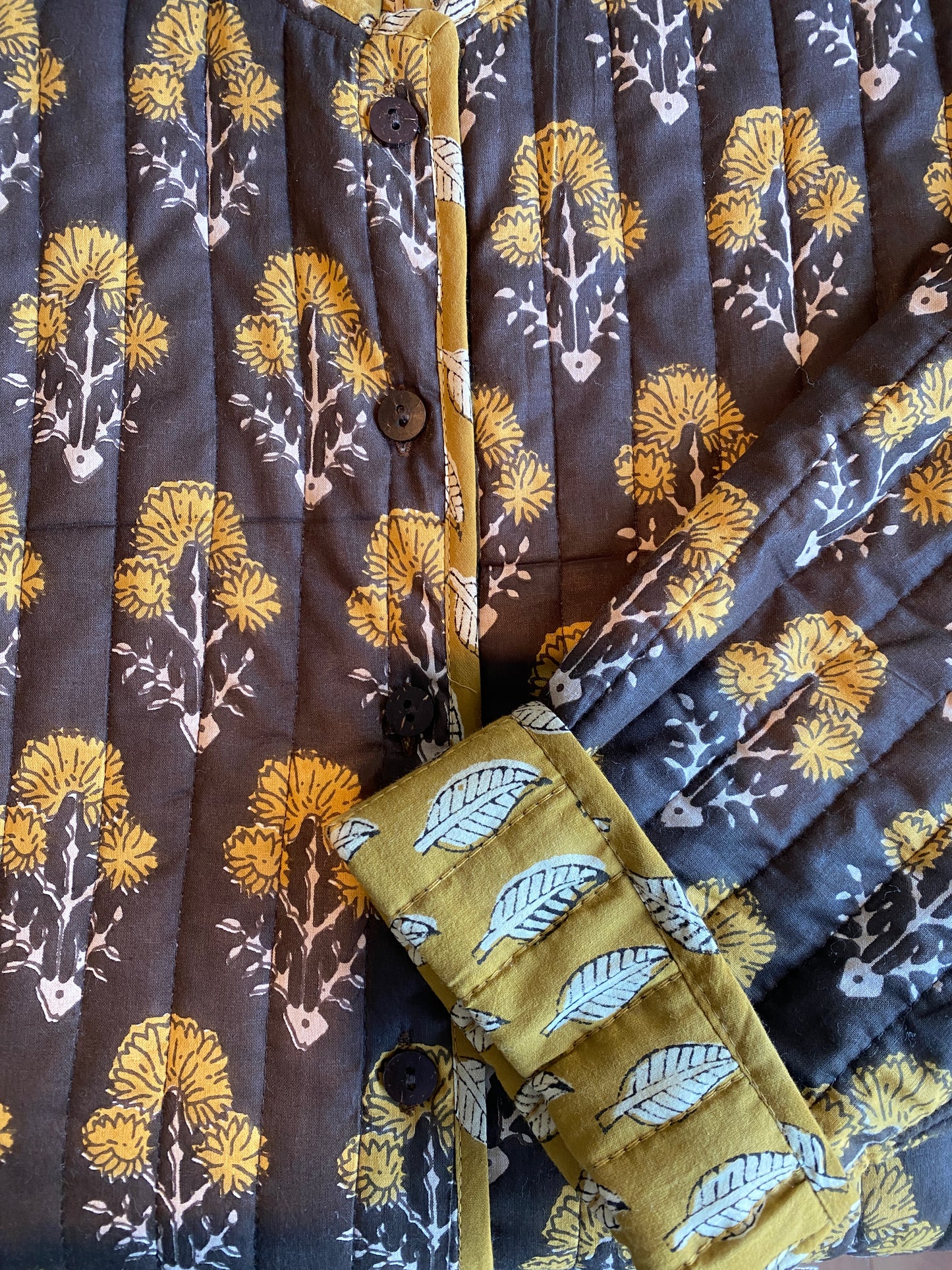 Coffee Mustard Flora Quilted Jacket