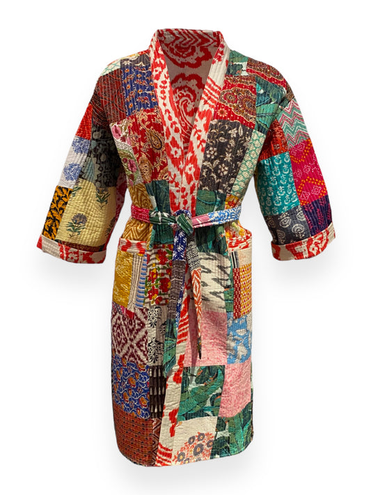 Scarlet Red Giant Paisley print Reversible quilted robe