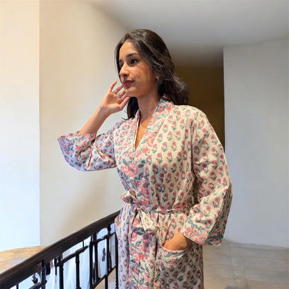 Soft Coral Sage Florals print nightdress