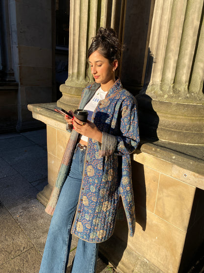 Inky Blue Flora Quilted Jacket