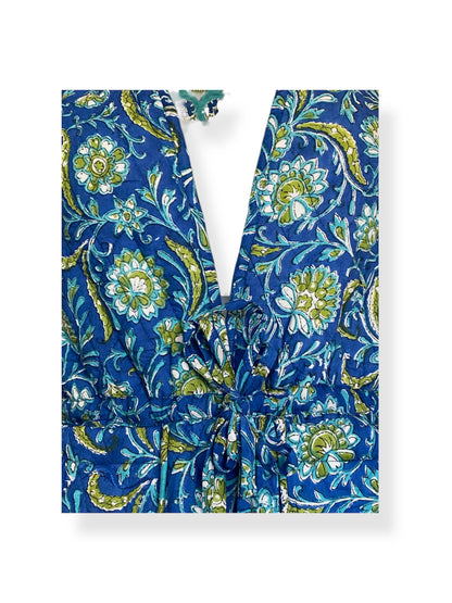 Turquoise Blue Bahaar Booti Reversible Quilted Gilet