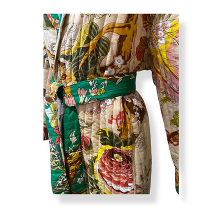 Gulmohar handblock print Reversible Quilted Kimono robe