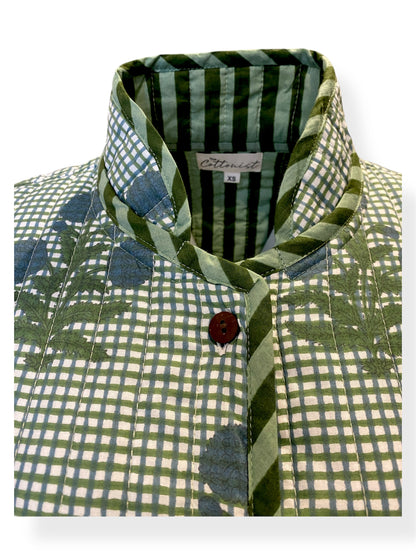Forest Green Check Flora Quilted Jacket
