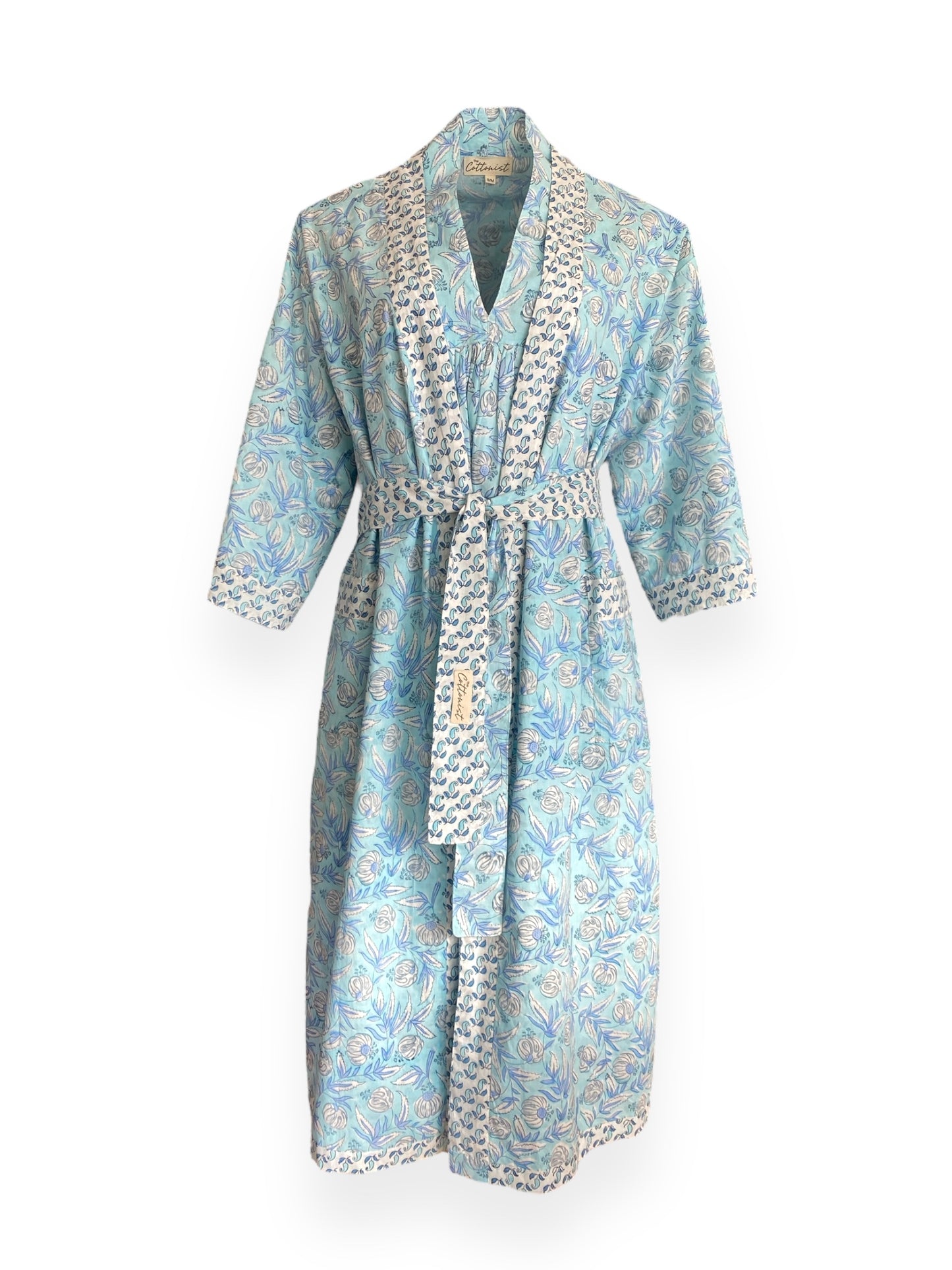 Ice Blue floral Reversible Cotton Robe/Kaftan