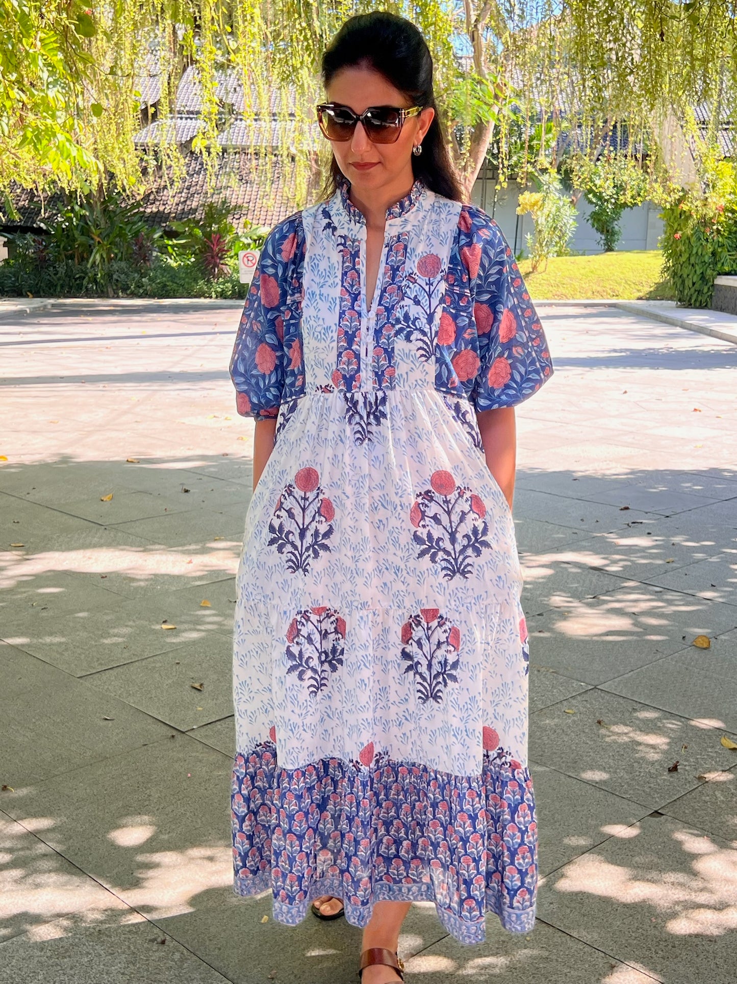 Indigo Garden Floral Midi Dress
