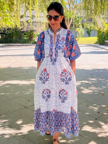 Indigo Garden Floral Midi Dress