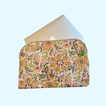 Peach and Lime Florals Quilted Laptop Sleeve