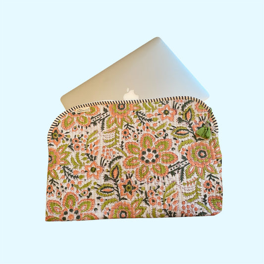 Peach and Lime Florals Quilted Laptop Sleeve