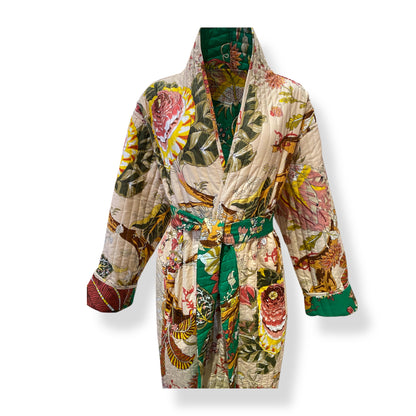 Gulmohar handblock print Reversible Quilted Kimono robe