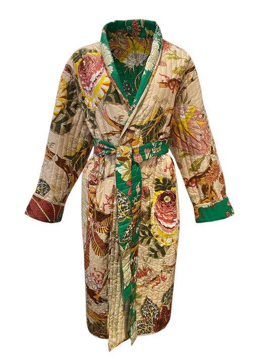 Gulmohar handblock print Reversible Quilted Kimono robe