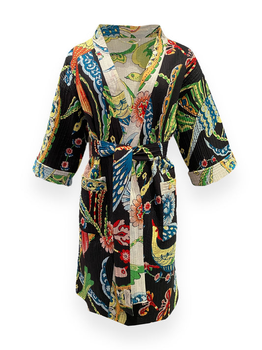 Birds of Paradise Reversible Quilted Kimono robe
