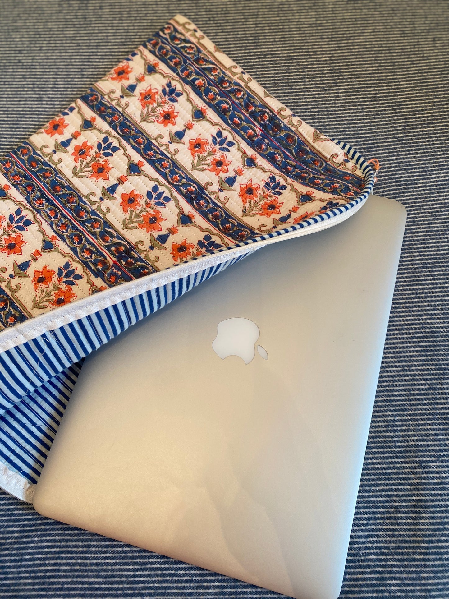Coral & Blue Quilted Laptop Sleeve