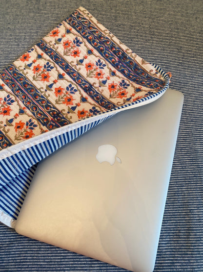 Coral & Blue Quilted Laptop Sleeve