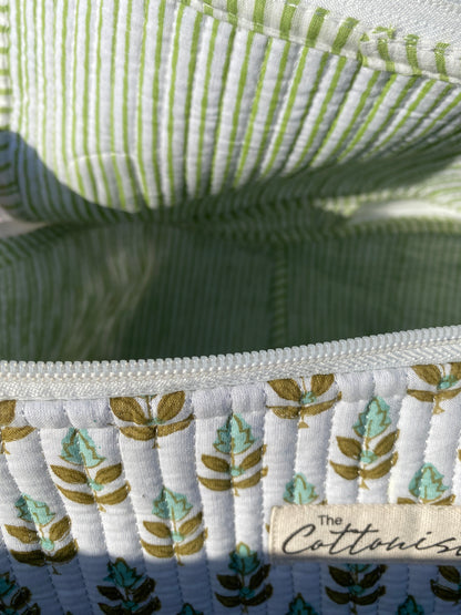 Minty blooms Handblock printed cosmetic bag / Travel kit