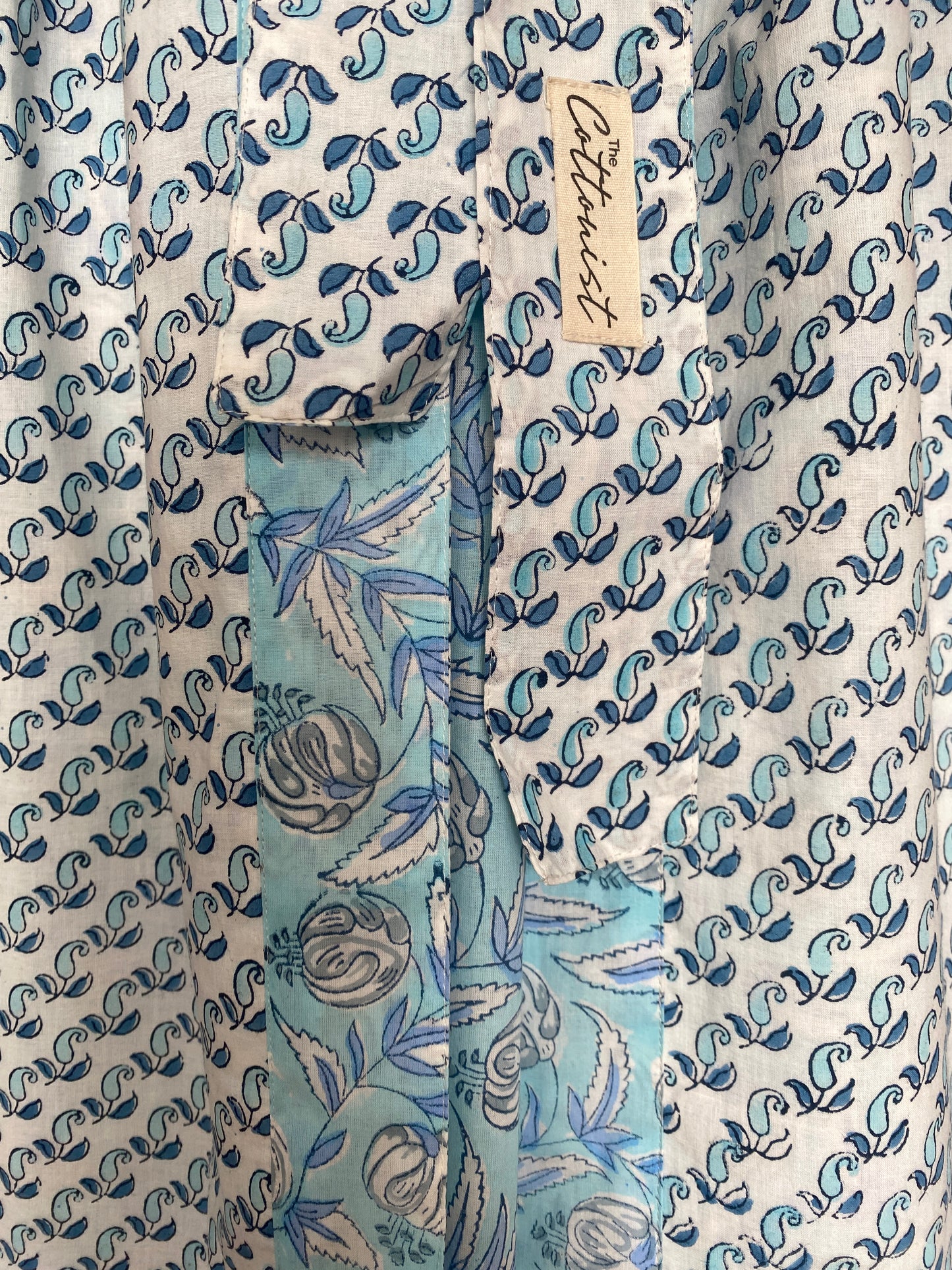 Ice Blue floral Reversible Cotton Robe/Kaftan