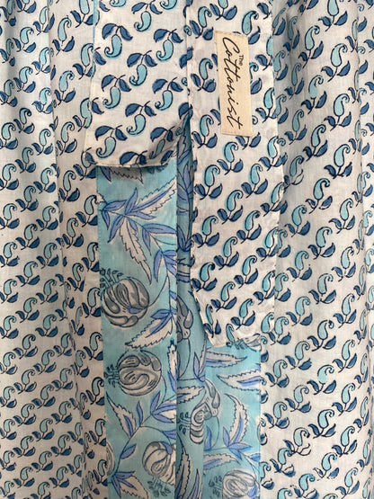 Ice Blue floral Reversible Cotton Robe/Kaftan