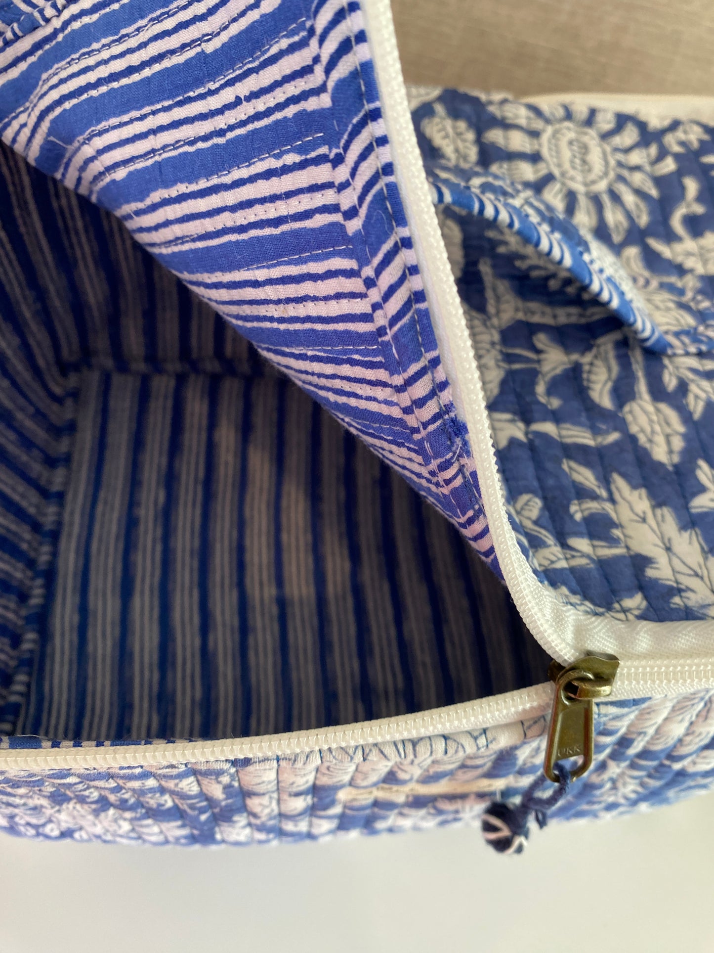 Beautiful Blue Handblock printed structured cosmetic bag / Travel kit