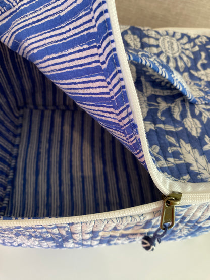 Beautiful Blue Handblock printed structured cosmetic bag / Travel kit