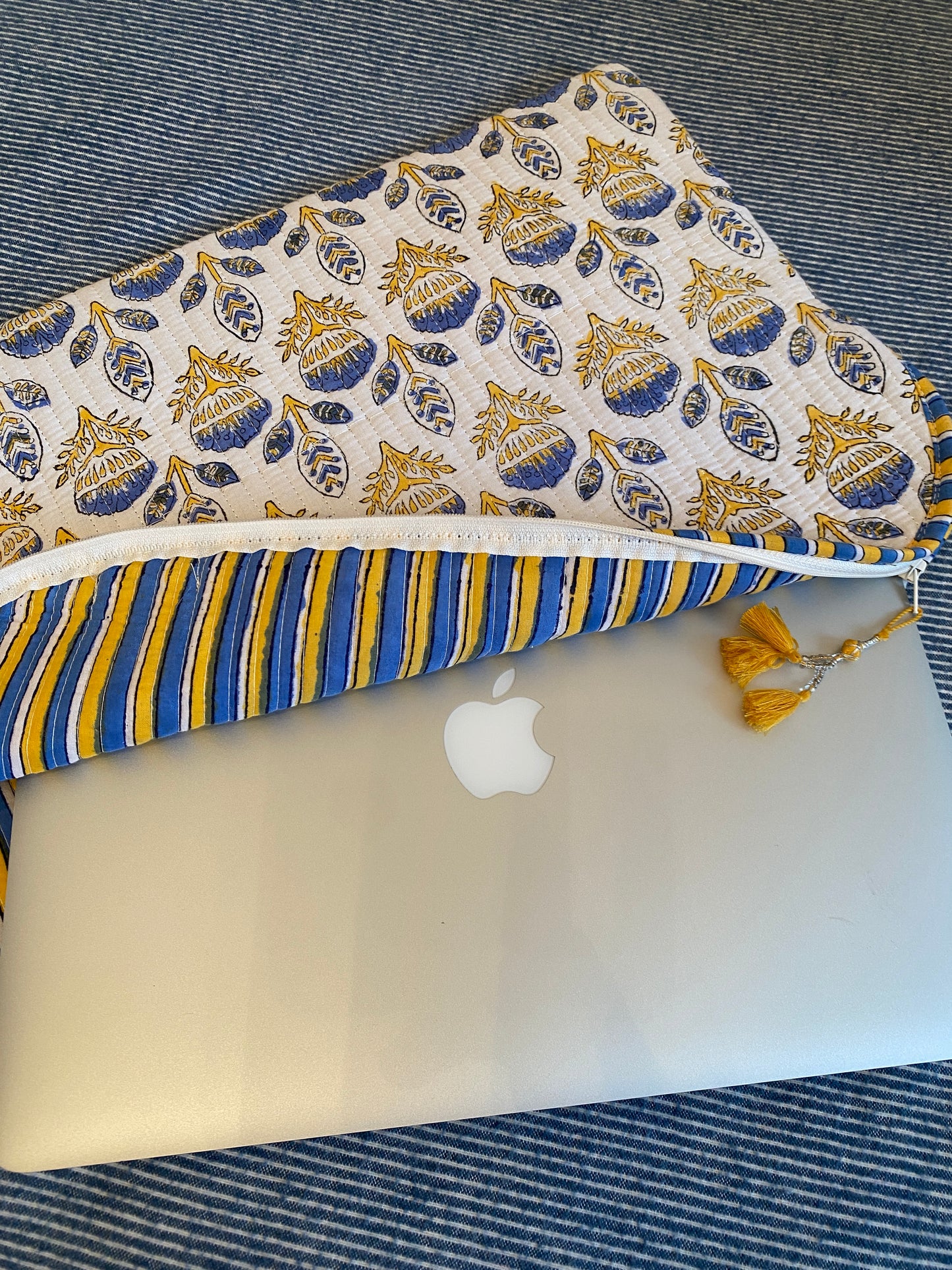 Blue & Yellow Booti Quilted Laptop Sleeve