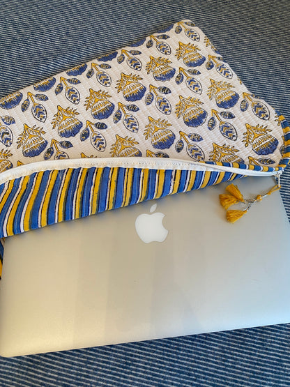 Blue & Yellow Booti Quilted Laptop Sleeve