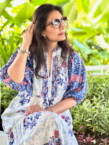 Indigo Garden Floral Midi Dress