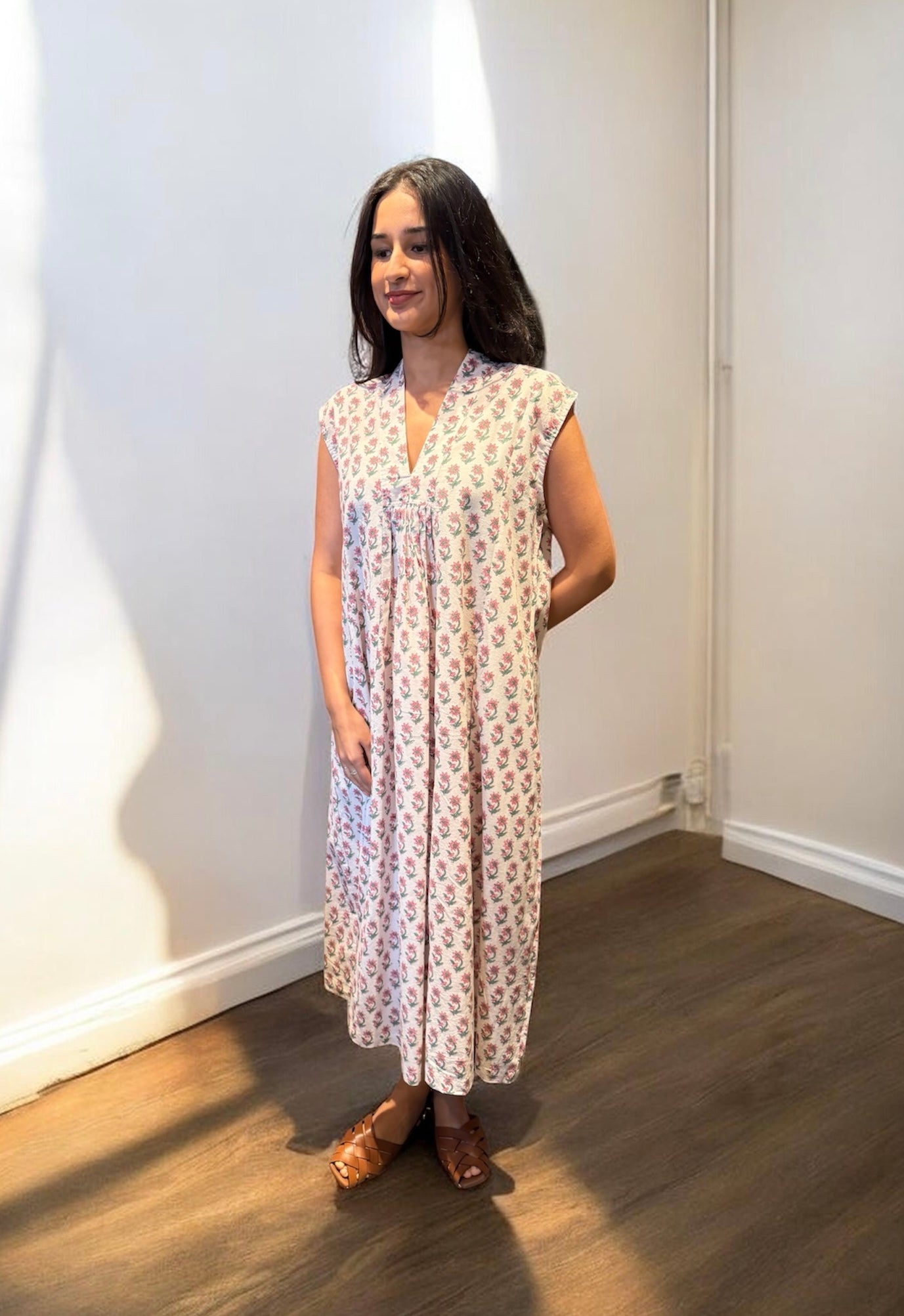 Soft Coral Sage Booti print nightdress