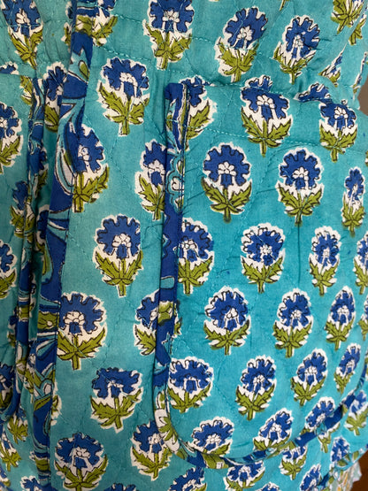 Turquoise Blue Bahaar Booti Reversible Quilted Gilet