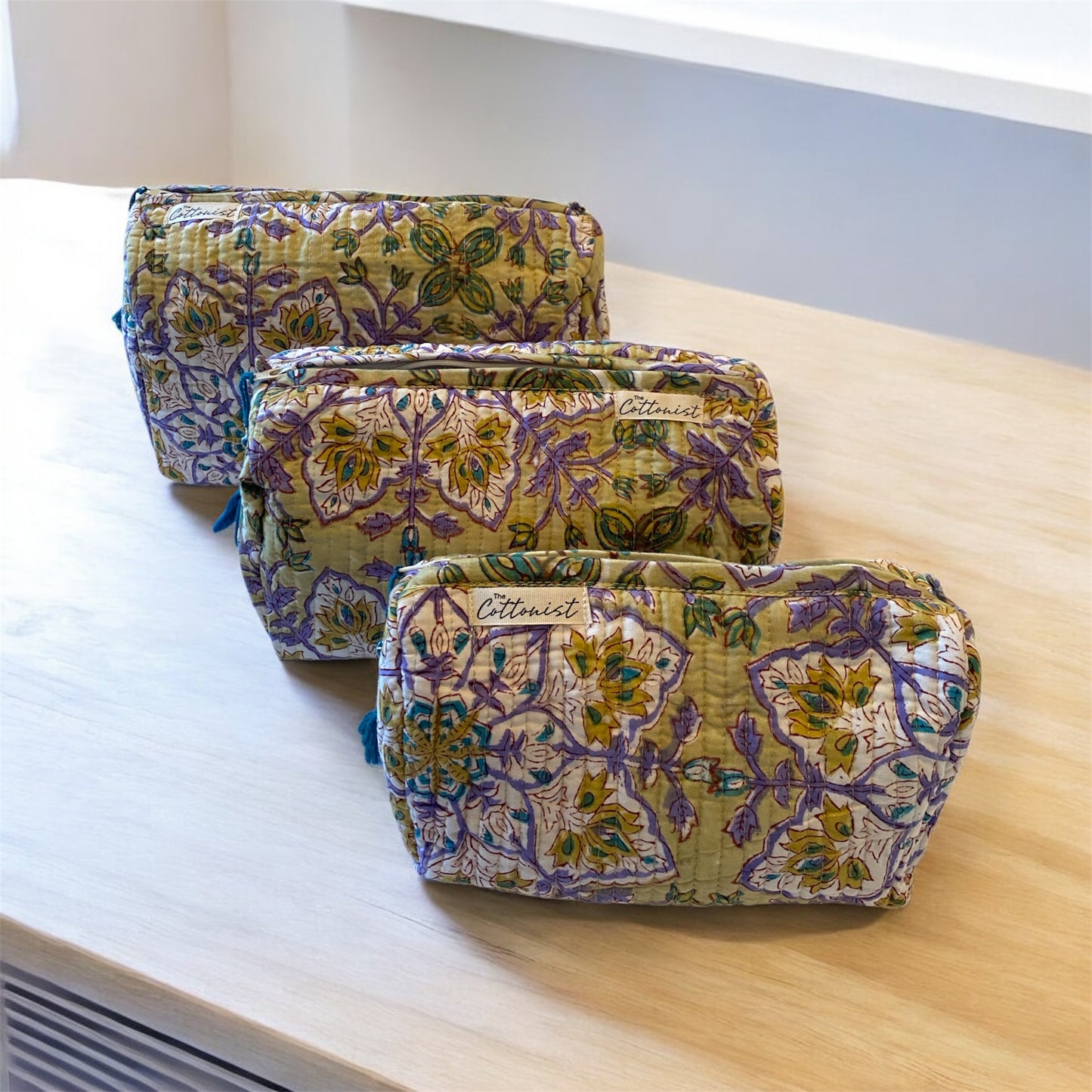 Spring Garden handblock print cosmetic bags