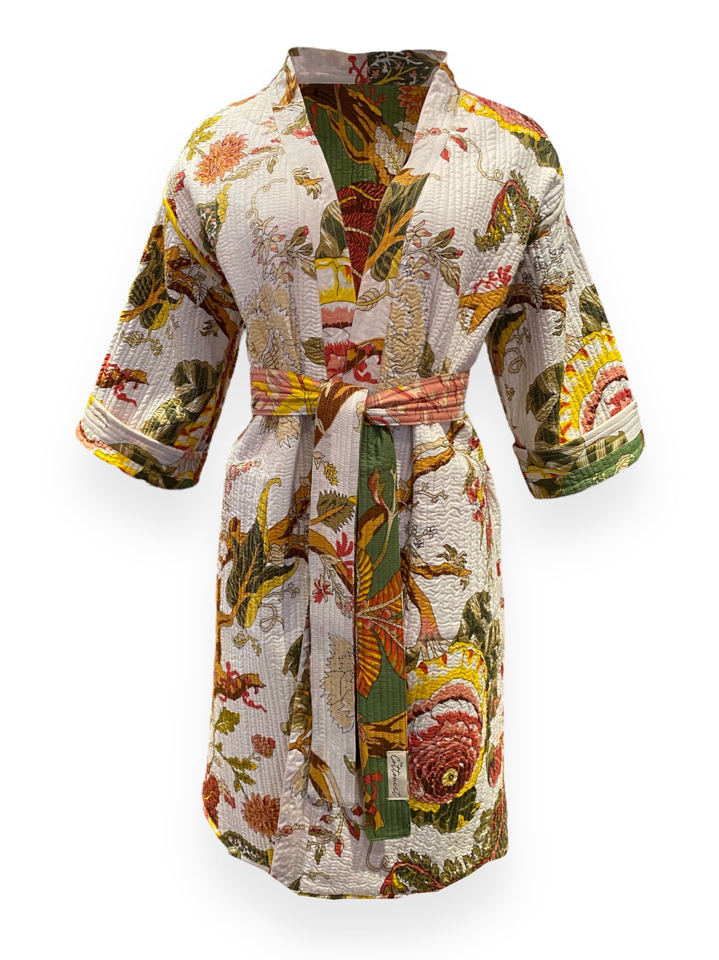 Gulmohar handblock print Reversible Quilted Kimono robe