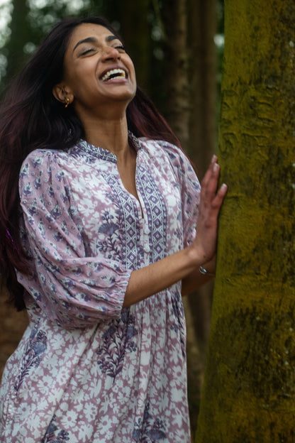 Muted Mauve Floral Midi Dress