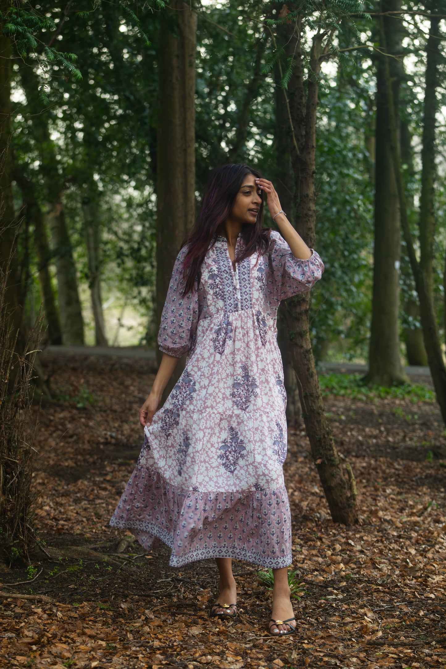Muted Mauve Floral Midi Dress