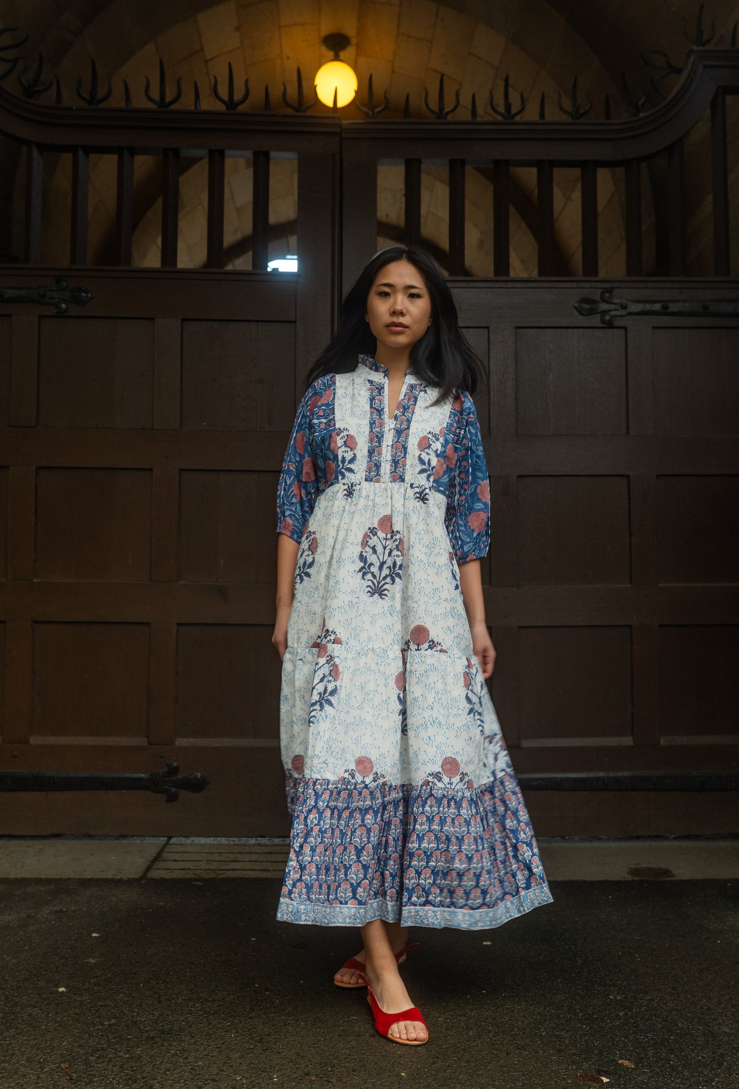 Indigo Garden Floral Midi Dress