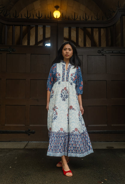 Indigo Garden Floral Midi Dress