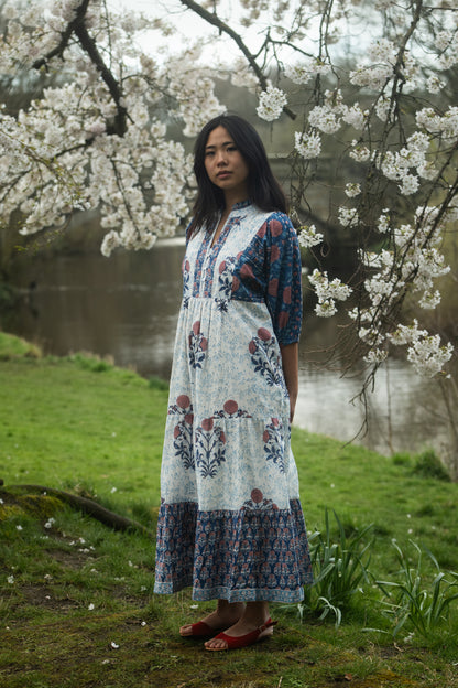 Indigo Garden Floral Midi Dress