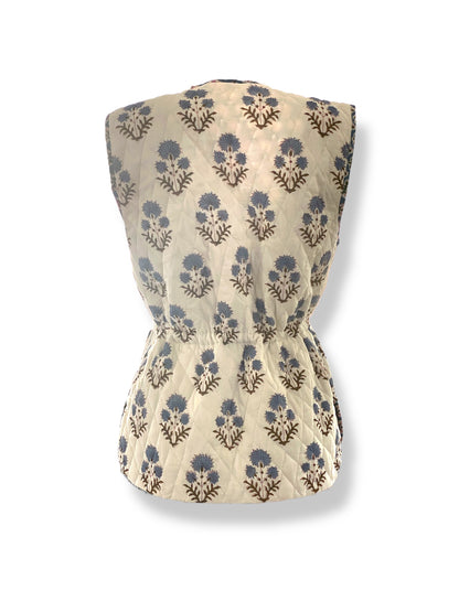 Soft Cobalt Bahaar Booti Reversible Quilted Gilet
