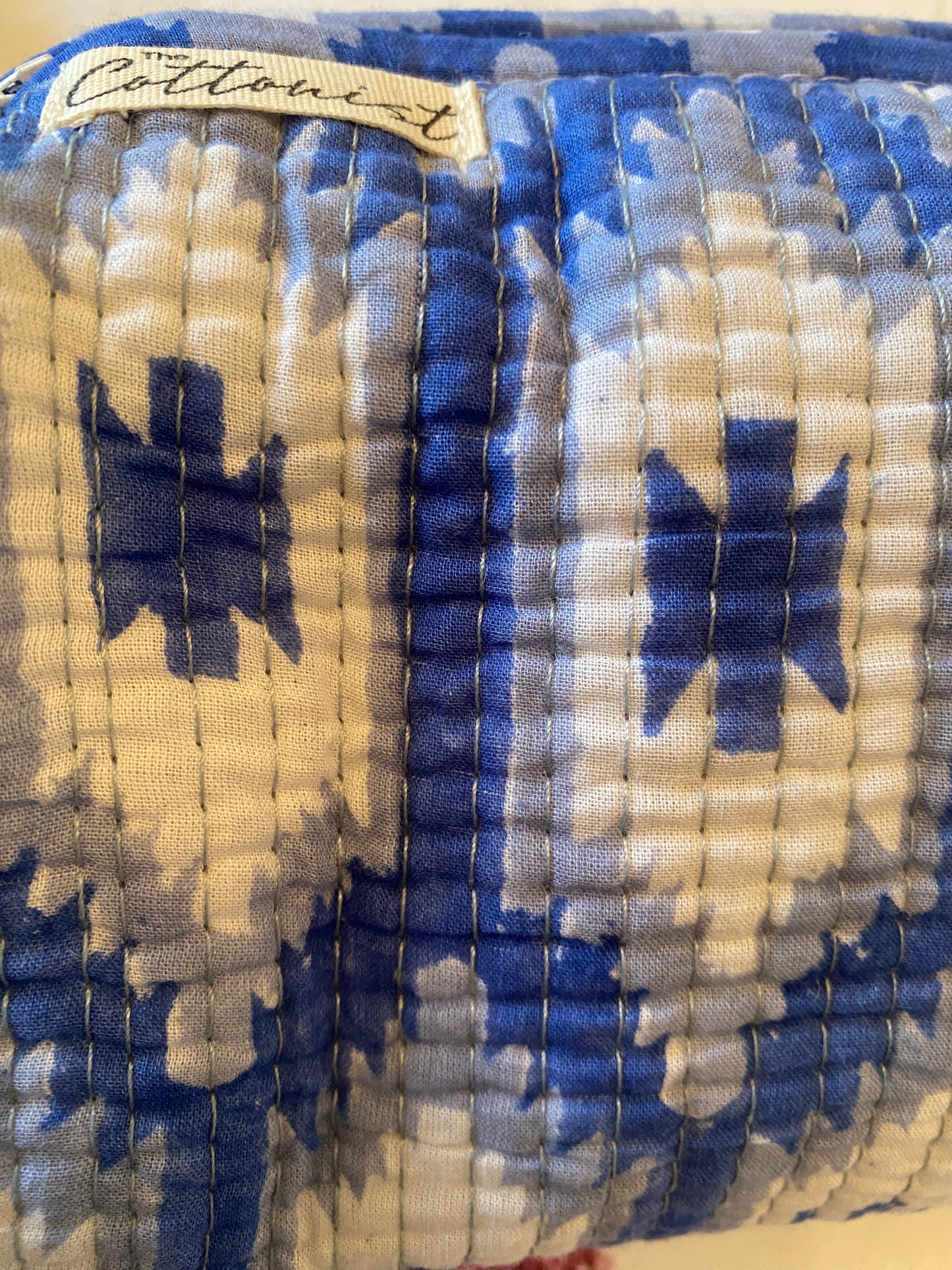 Blue Ikat handblock print cosmetic bags