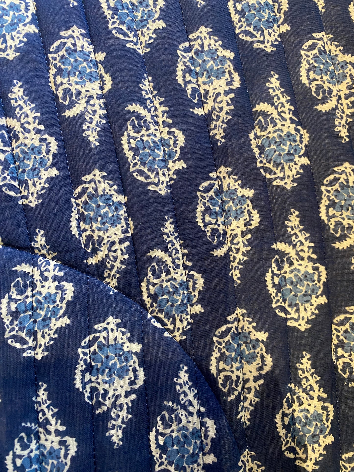 Blue Chint handblock print Reversible Quilted Kimono robe